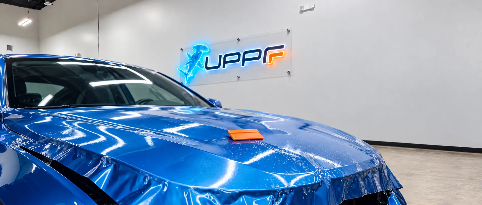 Vehicle finished in Cobia color paint protection film at UPPF Studio Houston